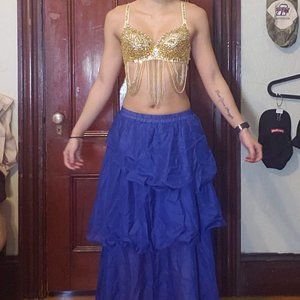 Belly dance gold +blue 2 piece costume